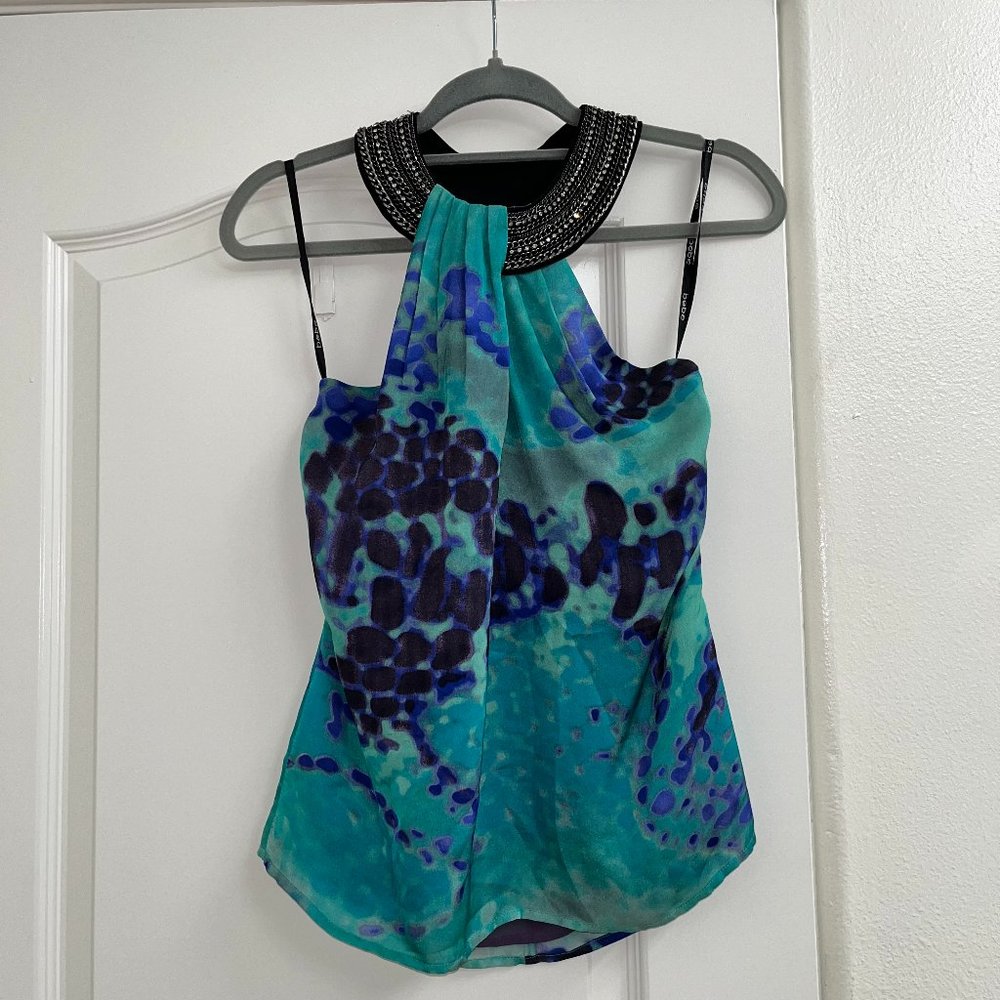 Bebe Halter Tank - Rhinestone & Silver Chain Embellished - S - Buy 2 Get 1 Free